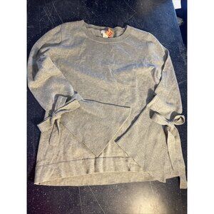 J Crew Grey Flared Tie Sleeve Cotton Pullover Sweater Crew Neck Wms Sz S